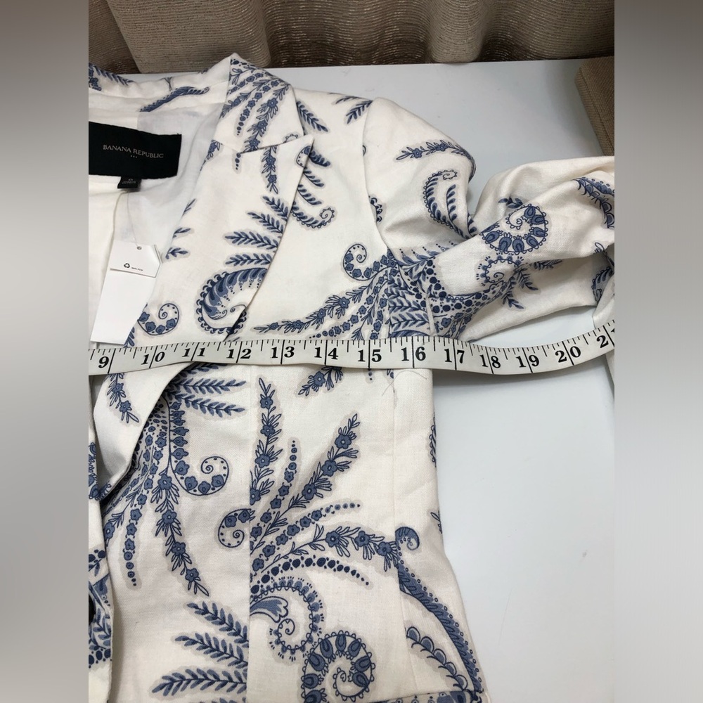 Banana Republic Blazer Women's Sz 0 Ivory Blue Paisley Floral Linen Blend New - Picture 9 of 13